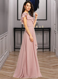 Nora A-Line V-neck Floor-Length Bridesmaid Dress With Ruffle Split Front UKP0013234