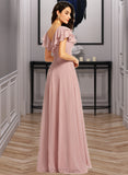 Nora A-Line V-neck Floor-Length Bridesmaid Dress With Ruffle Split Front UKP0013234