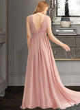 Laci A-LineV-neckFloor-LengthChiffonBridesmaidDressWithSplitFront#251361 UKP0013235