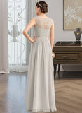 Paris A-Line V-neck Floor-Length Chiffon Lace Bridesmaid Dress With Ruffle UKP0013238