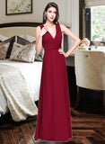 Deja A-line V-Neck Floor-Length Chiffon Bridesmaid Dress With Ruffle UKP0013240