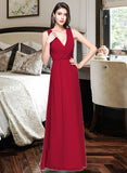 Deja A-line V-Neck Floor-Length Chiffon Bridesmaid Dress With Ruffle UKP0013240