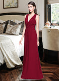 Deja A-line V-Neck Floor-Length Chiffon Bridesmaid Dress With Ruffle UKP0013240