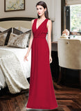 Deja A-line V-Neck Floor-Length Chiffon Bridesmaid Dress With Ruffle UKP0013240