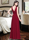 Deja A-line V-Neck Floor-Length Chiffon Bridesmaid Dress With Ruffle UKP0013240