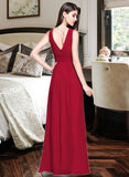 Deja A-line V-Neck Floor-Length Chiffon Bridesmaid Dress With Ruffle UKP0013240