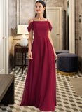 Miriam A-Line Square Neckline Floor-Length Bridesmaid Dress With Bow(s) UKP0013242