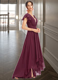 Gemma A-Line V-neck Asymmetrical Bridesmaid Dress With Lace Cascading Ruffles UKP0013243