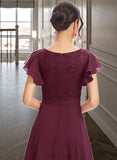 Gemma A-Line V-neck Asymmetrical Bridesmaid Dress With Lace Cascading Ruffles UKP0013243