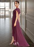 Gemma A-Line V-neck Asymmetrical Bridesmaid Dress With Lace Cascading Ruffles UKP0013243