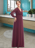 Gretchen A-Line V-neck Floor-Length Bridesmaid Dress With Split Front UKP0013244