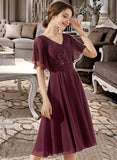 Muriel A-Line V-neck Knee-Length Chiffon Lace Bridesmaid Dress With Sequins UKP0013246