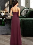 Aracely Sheath/Column V-neck Floor-Length Bridesmaid Dress With Ruffle Split Front UKP0013247