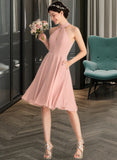 Jaida A-Line Scoop Neck Knee-Length Chiffon Bridesmaid Dress With Lace Pockets UKP0013249