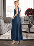 Naomi Ball-Gown/Princess V-neck Asymmetrical Satin Bridesmaid Dress With Pockets UKP0013251