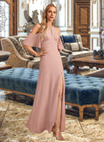 Geraldine Sheath/Column High Neck Floor-Length Bridesmaid Dress With Split Front UKP0013254