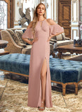 Geraldine Sheath/Column High Neck Floor-Length Bridesmaid Dress With Split Front UKP0013254