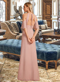 Geraldine Sheath/Column High Neck Floor-Length Bridesmaid Dress With Split Front UKP0013254