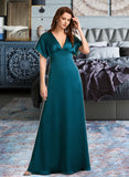 Alyvia A-Line V-neck Floor-Length Bridesmaid Dress UKP0013255