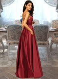 Sylvia A-LineV-neckFloor-LengthSatinBridesmaidDressWithPockets#251382 UKP0013256