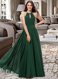 Keely A-Line Scoop Neck Floor-Length Chiffon Bridesmaid Dress UKP0013257