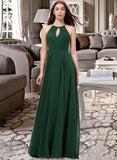 Keely A-Line Scoop Neck Floor-Length Chiffon Bridesmaid Dress UKP0013257