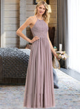 Itzel Empire Halter Floor-Length Chiffon Bridesmaid Dress With Ruffle Bow(s) UKP0013258