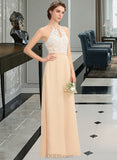 Ashanti A-Line Scoop Neck Floor-Length Chiffon Lace Bridesmaid Dress With Bow(s) UKP0013259