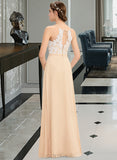 Ashanti A-Line Scoop Neck Floor-Length Chiffon Lace Bridesmaid Dress With Bow(s) UKP0013259