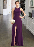 Jazmin A-Line Scoop Neck Floor-Length Chiffon Bridesmaid Dress With Split Front UKP0013260