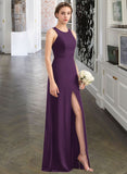 Jazmin A-Line Scoop Neck Floor-Length Chiffon Bridesmaid Dress With Split Front UKP0013260