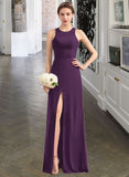 Jazmin A-Line Scoop Neck Floor-Length Chiffon Bridesmaid Dress With Split Front UKP0013260