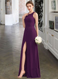 Jazmin A-Line Scoop Neck Floor-Length Chiffon Bridesmaid Dress With Split Front UKP0013260