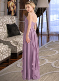 Brenna A-Line V-neck Floor-Length Chiffon Bridesmaid Dress With Cascading Ruffles UKP0013261