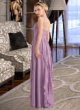 Brenna A-Line V-neck Floor-Length Chiffon Bridesmaid Dress With Cascading Ruffles UKP0013261