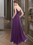 Elle A-Line V-neck Floor-Length Bridesmaid Dress With Pockets UKP0013263