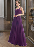 Elle A-Line V-neck Floor-Length Bridesmaid Dress With Pockets UKP0013263