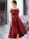 Lilia A-Line Off-the-Shoulder Asymmetrical Satin Bridesmaid Dress With Pockets UKP0013264