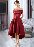 Lilia A-Line Off-the-Shoulder Asymmetrical Satin Bridesmaid Dress With Pockets UKP0013264