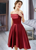 Lilia A-Line Off-the-Shoulder Asymmetrical Satin Bridesmaid Dress With Pockets UKP0013264