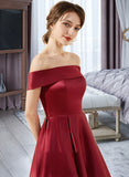 Lilia A-Line Off-the-Shoulder Asymmetrical Satin Bridesmaid Dress With Pockets UKP0013264