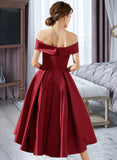 Lilia A-Line Off-the-Shoulder Asymmetrical Satin Bridesmaid Dress With Pockets UKP0013264