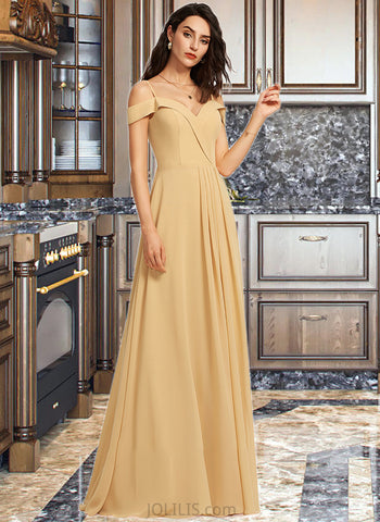 Joanna A-Line V-neck Floor-Length Bridesmaid Dress UKP0013265