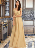 Joanna A-Line V-neck Floor-Length Bridesmaid Dress UKP0013265