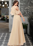 Brielle A-Line V-neck Floor-Length Chiffon Bridesmaid Dress With Ruffle Split Front UKP0013267