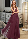 Kimora A-Line V-neck Floor-Length Chiffon Lace Bridesmaid Dress UKP0013268