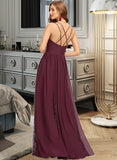 Kimora A-Line V-neck Floor-Length Chiffon Lace Bridesmaid Dress UKP0013268