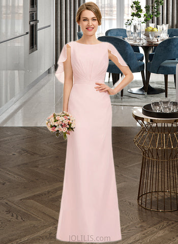 Zara A-Line Scoop Neck Floor-Length Chiffon Bridesmaid Dress With Cascading Ruffles UKP0013269