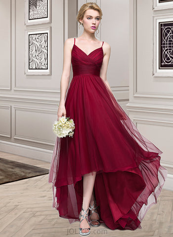 Lucy A-Line V-neck Asymmetrical Tulle Bridesmaid Dress UKP0013270