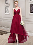 Lucy A-Line V-neck Asymmetrical Tulle Bridesmaid Dress UKP0013270